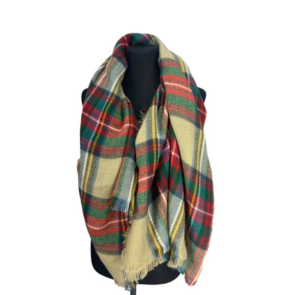 Classic Oversize Multi Color Plaid Design Frayed Blanket Scarf Wrap Shawl Fashio - Picture 1 of 6